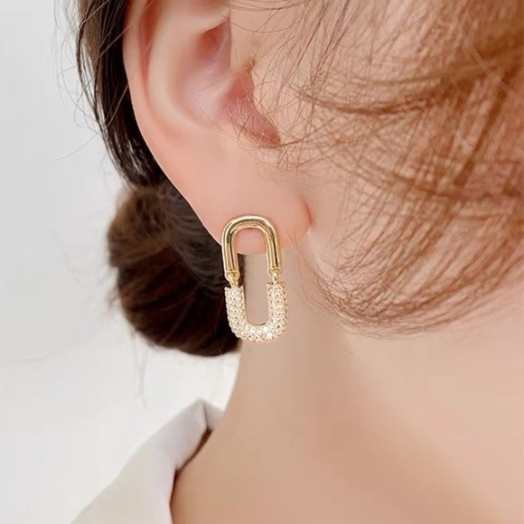 💎 BOGO❗️PRICE🔻Geometric Minimalist Zirconia Gold Earrings simple - Picture 4 of 5